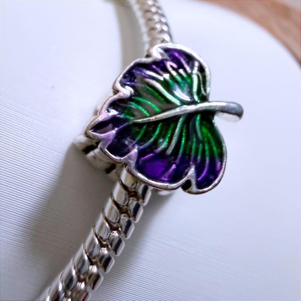 Pandora-like Silver Bead Charm Fits Snake Chain Bracelet Purple Green - Picture 3 of 7